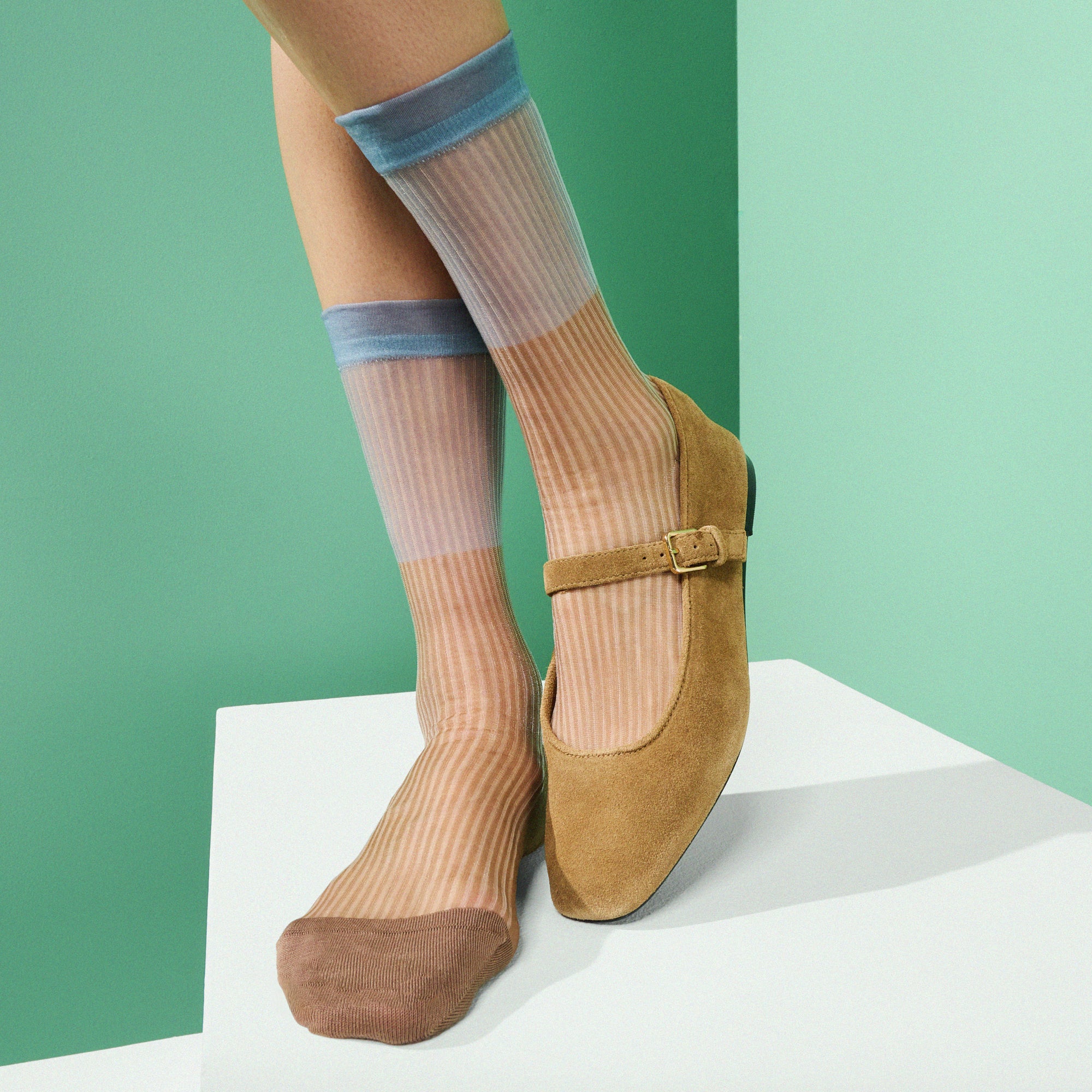 Bicolor Sheer Textured Stripe  Crew Socks