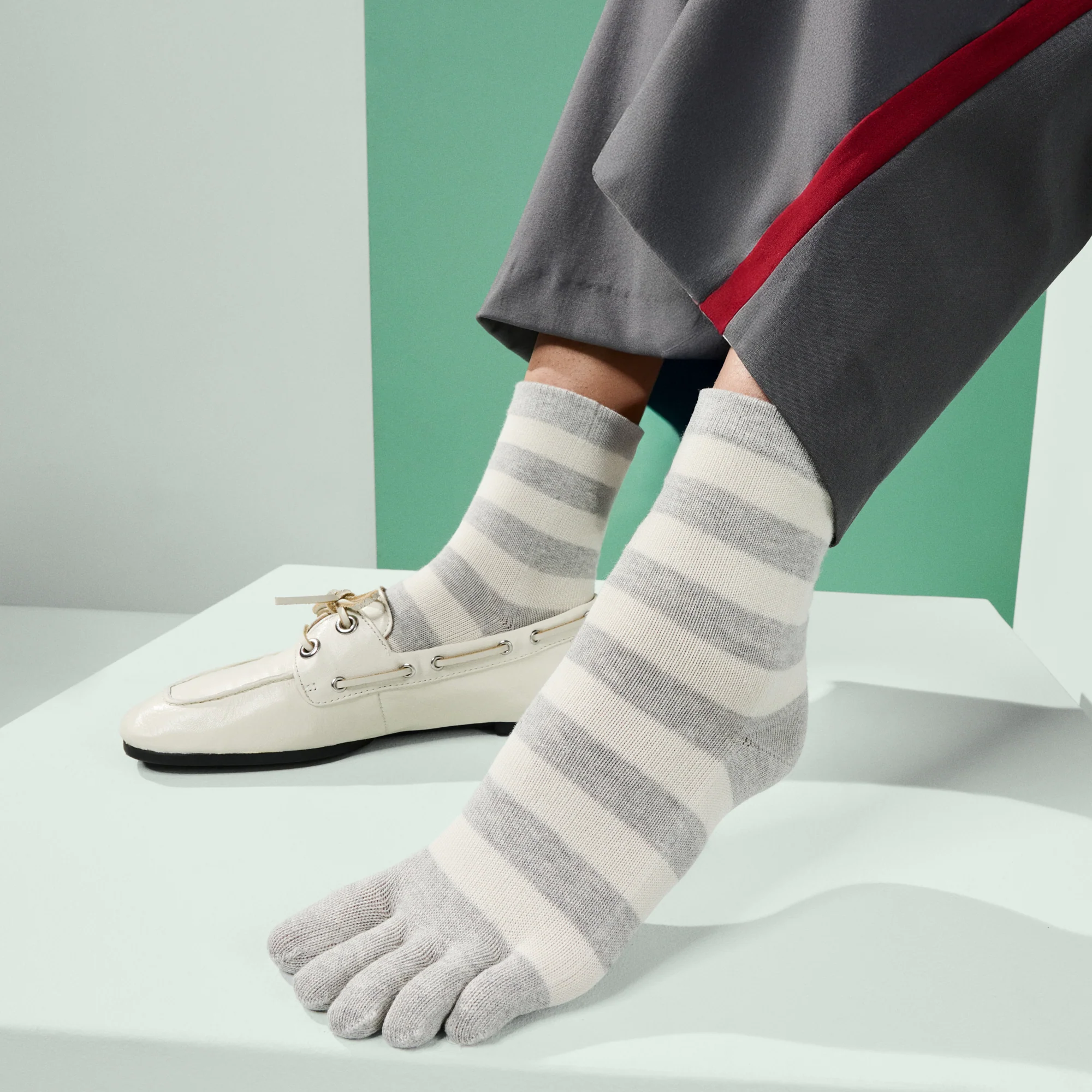 Bold Striped Cotton Toe  Quarter Socks