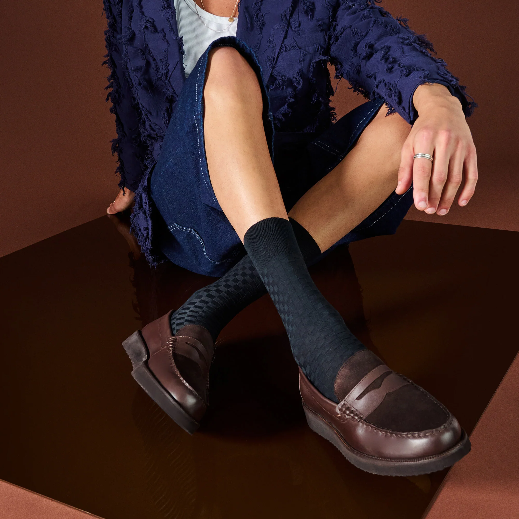 Ichimatsu Links-Knit Cotton  Crew Socks - Image 2