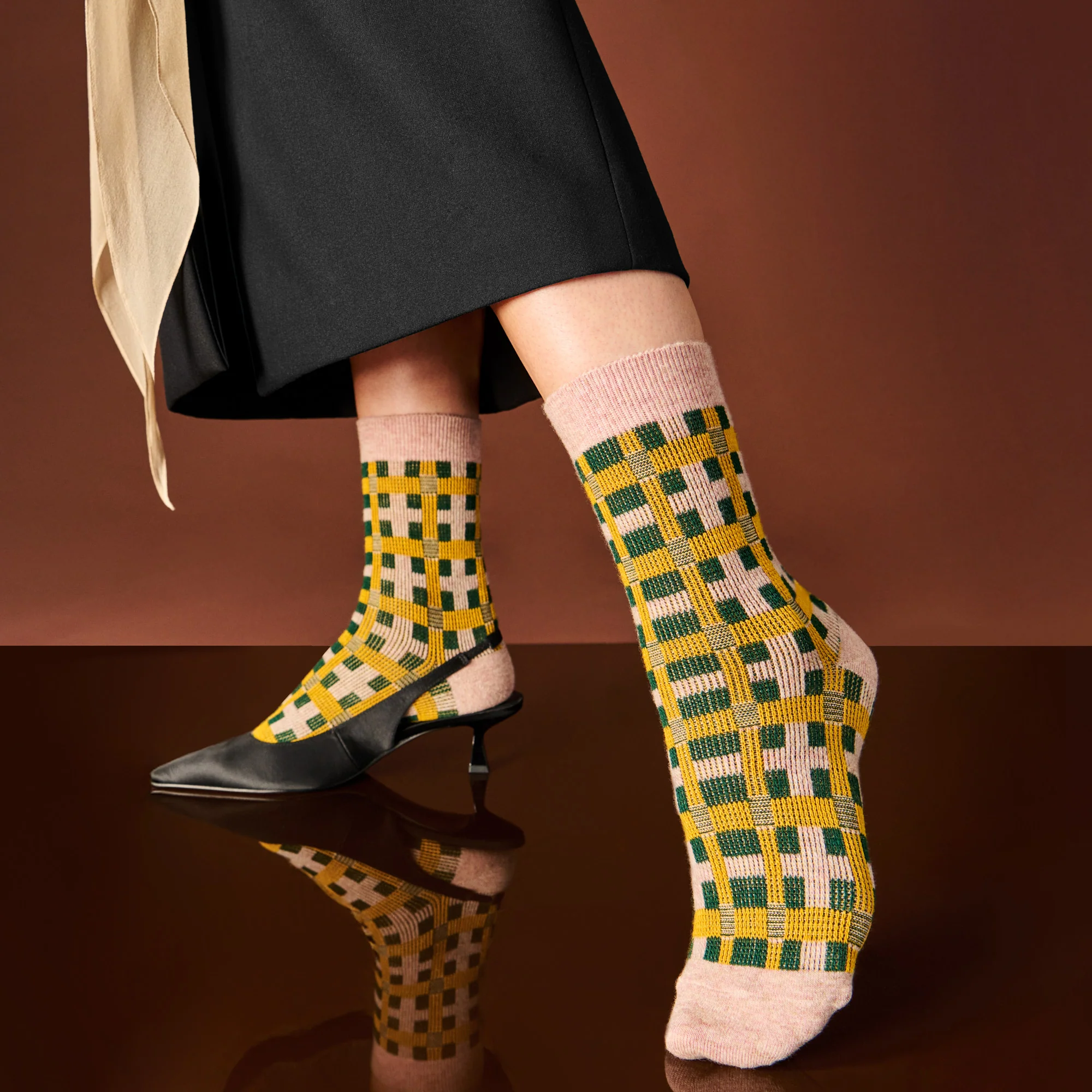 Jacquard Modern Plaid Merino  Crew Socks