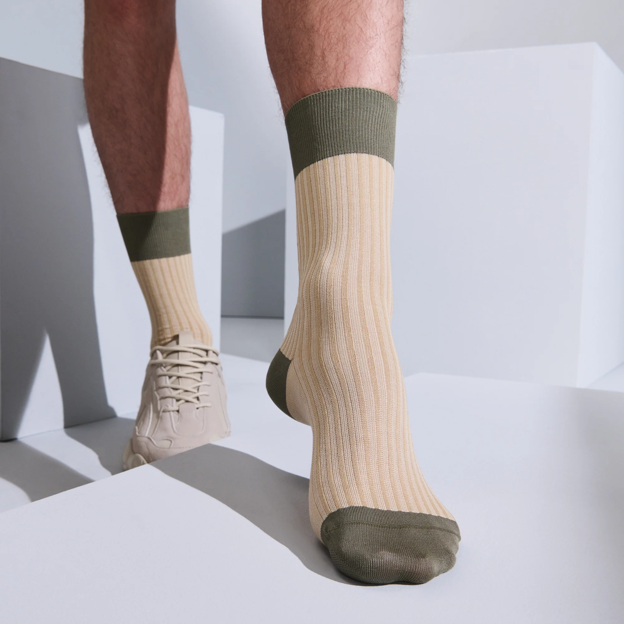 Striped Silky Cotton  Crew Socks