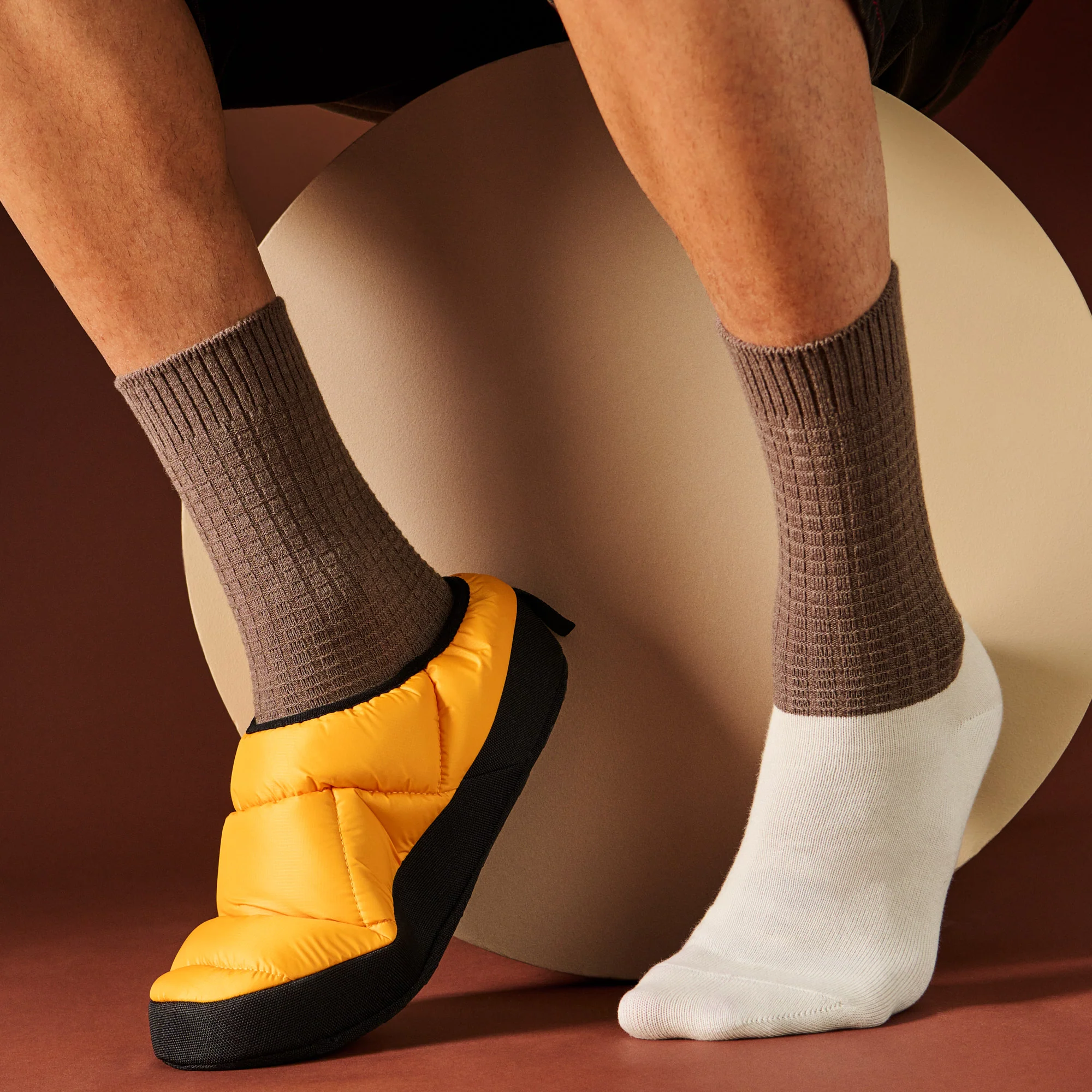 Merino Waffle Ankle x Cotton Foot  Crew Socks