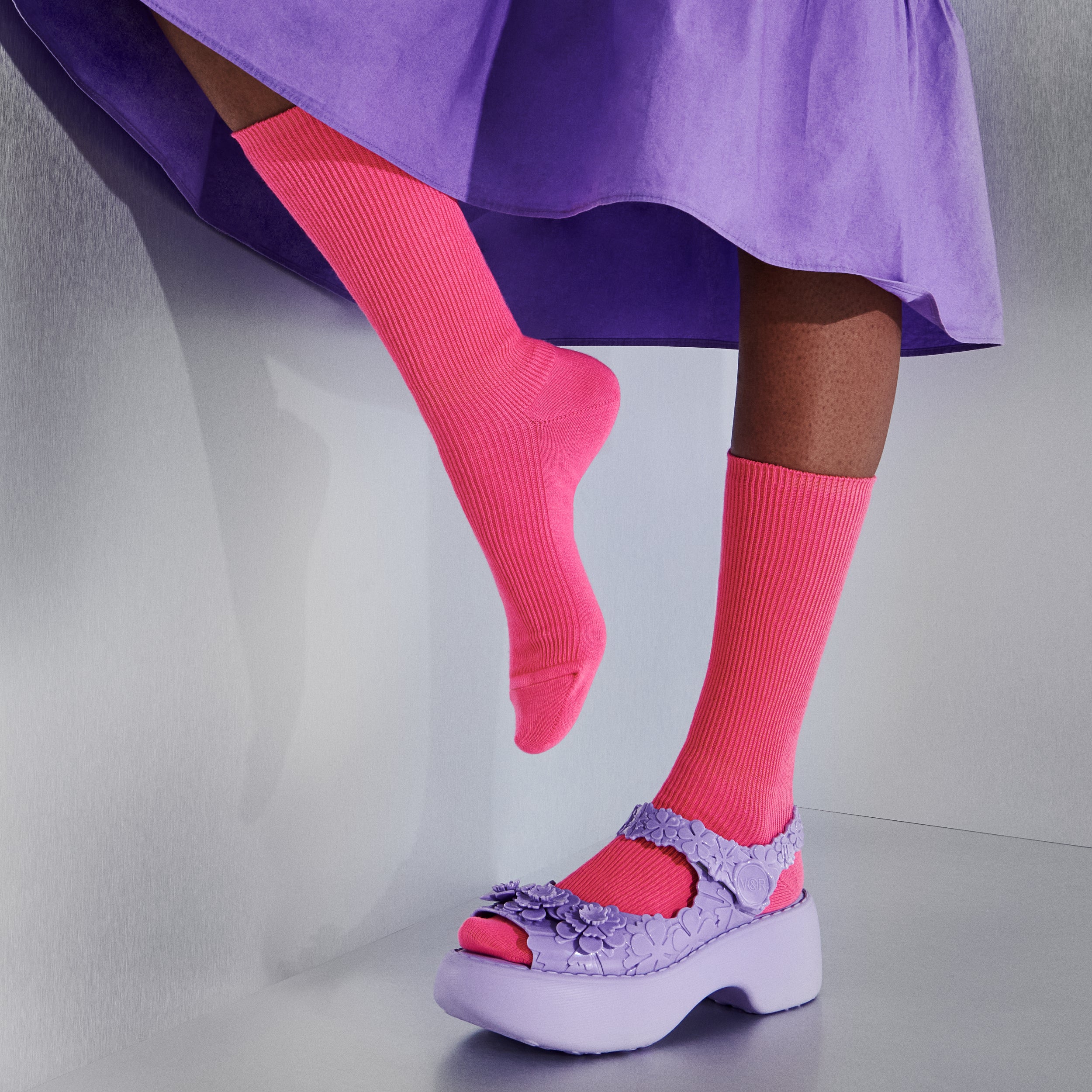 Ribbed Neon Color Cotton  Crew Socks - Image 3